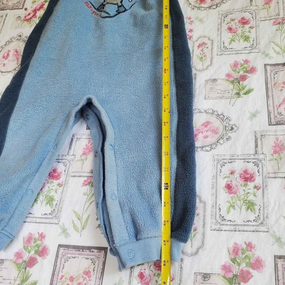 Vtg Baby B'gosh Moose Fleece Overalls 24M‎ Blue Colorblock Romper OshKosh 90s